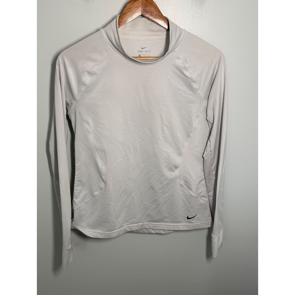 Nike Dri-FIT Womens XL Long Sleeve Training Top Mock Neck Gray Thumbholes